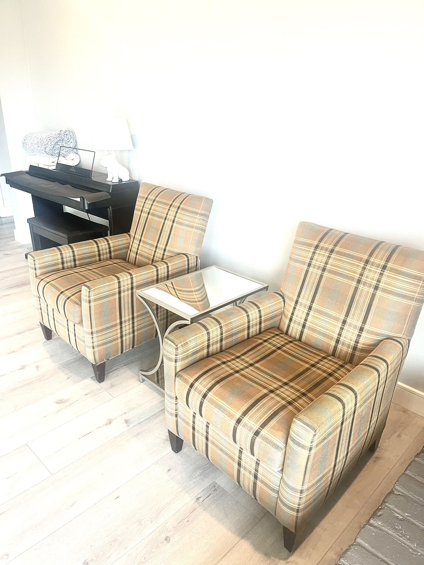 Two Crate And Barrel Accent Chairs w Ottomans (La Jolla)