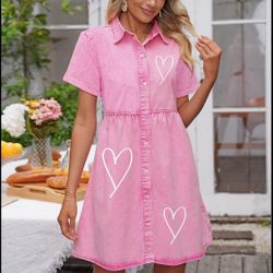 Women's Short-Sleeve Button-Down Denim Dress