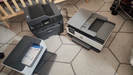 Printers, boxes, office chair, 3 in 1 laundry machine