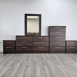 Dresser Whit Mirror, Chest And 2 Nightstands - Cómoda Con Espejo , Gavetero Y 2 Mesitas De Noche 