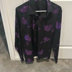 Black & Purple Floral Dress Shirt 