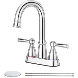 CREA 4 Inch Centerset Bathroom Faucet 2 or 3 Hole,Double Handle Bathroom Faucets with Pop Up Drain/ 360° Swivel Chrome Vanity Basin Mix Tap