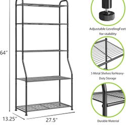 Black Metal Shelf (5 Shelves), 64” X 27.5” X 13.25”