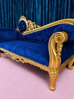 Blue and gold Victorian style settee