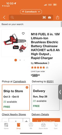 Milwaukee Chainsaw W/ 6ah Battery + Charger