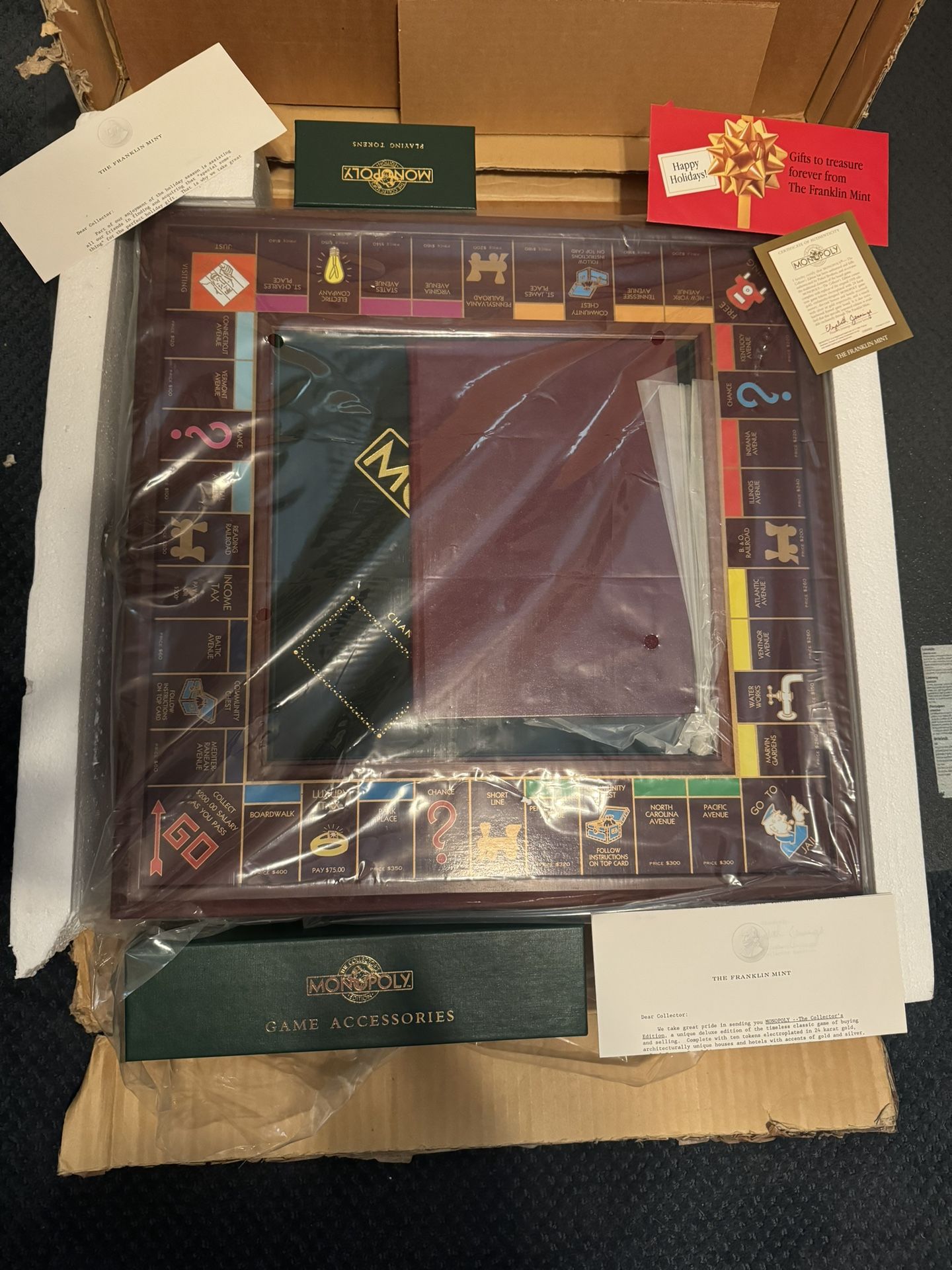 NEW Franklin Mint Monopoly Collectors Edition Cherry Wood Board Game - 1991 NIB