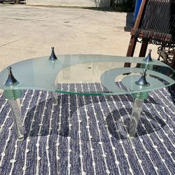 Glass Coffee Table Lucite Legs- Swirl Postmodern 80s