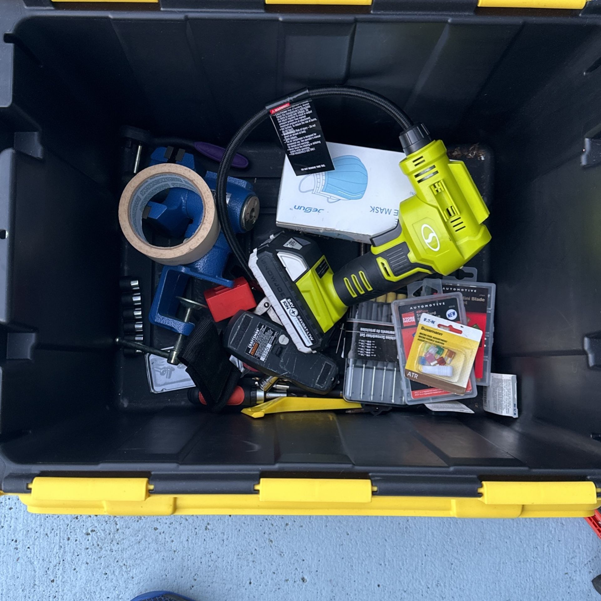 Assorted Tools, Tire Inflator Attachments , Fuses , Etc