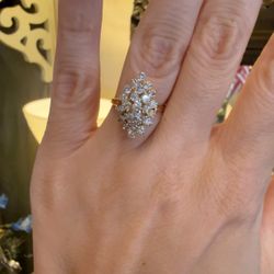 14K Gold Natural Diamonds Estate Cocktail Ring 