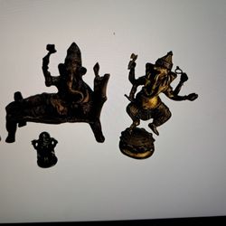 Bronze brass wood ganesh hindu god sculpture , lot