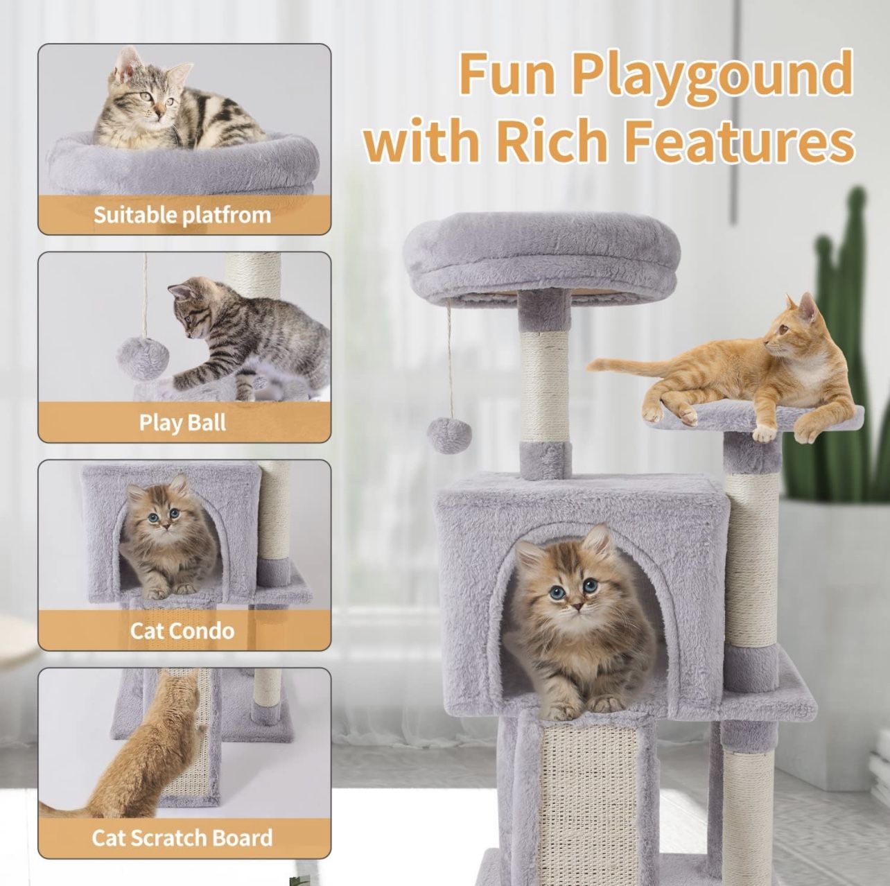 MIAO PAW 13Cat Tree Tower for Indoor Cats Condo with Sisal Scratching