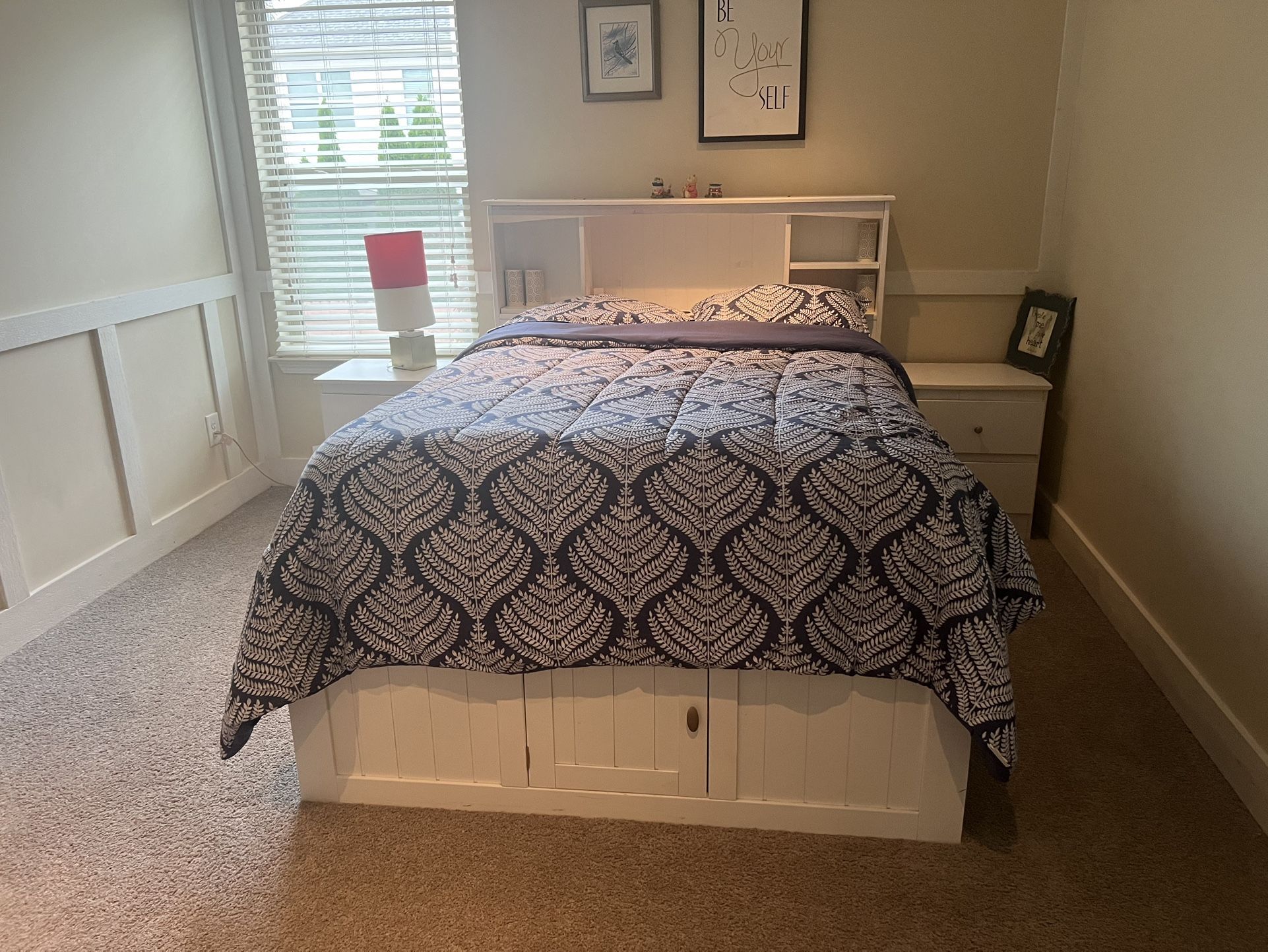 FULL Size Platform Bed with Storage Headboard, USB, and 6 Drawers