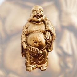 Vintage 60s Golden Laughing BUDDHA Chinese Statue Buddhism Feng Shui Prayer Room Home Decor
