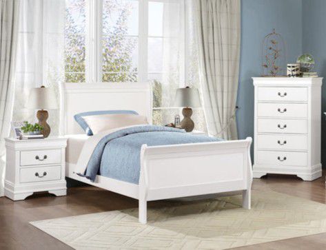 Mayville White Sleigh Youth Bedroom Set, King Bed, Queen Bed, Dresser, Nightstand, Chest, Dining Room Set, Living Room Set