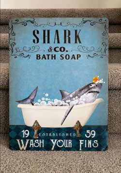 Funny Shark Bathroom Metal Sign – Coastal Beach Wall Decor