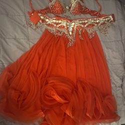 Hand Beaded Belly Dance Samba Costume red bra+ belt +skirt