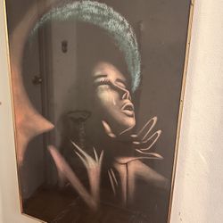 Skol Black Velvet Painting Crying Woman Kitsch 70s Framed 36x24" 