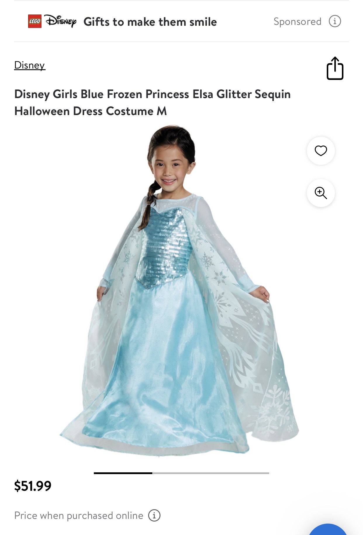 Disney Girls Blue Frozen Princess Elsa Glitter Sequin Halloween Dress Costume