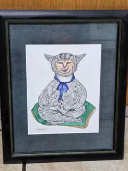 Framed Original Cat Art Drawing