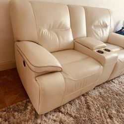 Two Pieces Electric  White Leather Reclining Couch And Chair
