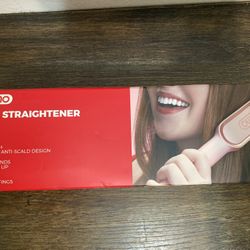 Hair Straightener Brush, TYMO Ring Hair Straightener Comb Straightening Brush for Women with 5 Temps 20s Fast Heating & Dual Voltage, Pink
