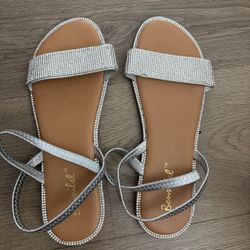 Bonnibel Silver Rhinestone Flat Sandals