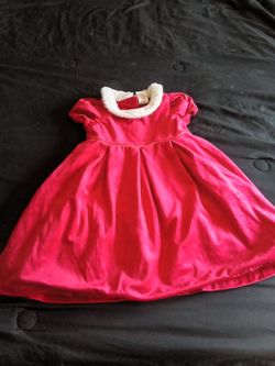 Max Studio Girls Size 5 Red Fit & Flare Dress Faux Fur Collar Zip Short Sleeve