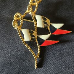 Vintage M. Lent Fashion Brooch Gold Tone Rope Flag Mast Nautical Jewelry Costume
