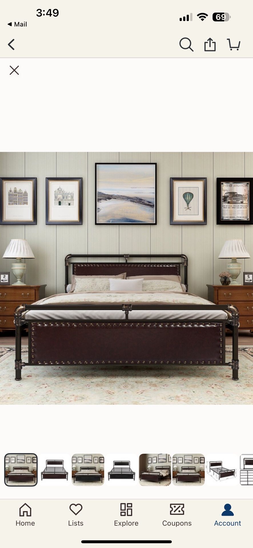 Alazyhome Full Platform Metal Bed Frame with Faux Leather Headboard