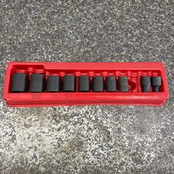 Snap-On 311IMYA 11 Piece 1/2" Drive 6 Point SAE Flank Drive Shallow Impact Socket Set (3/8–1") in Tray * Missing 1 – (1/2”) *  TPW014713