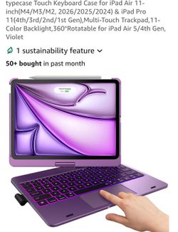 Touch Keyboard Case for iPad Air 11-inch(M4/M3/M2, 2026/2025/2024) & iPad Pro 11(4th/3rd/2nd/1st Gen),Multi-Touch Trackpad,11-Color Backlight,360°Rota