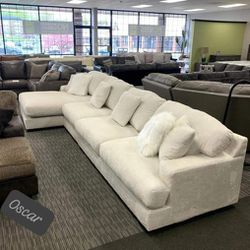 $49 Down Payment Ivory Plush Cozy Sectional Sofa Couch 