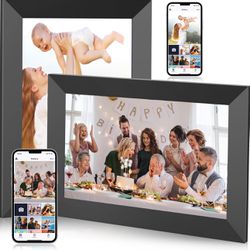  2 Pack Digital Picture Frame 10.1 Inch WiFi Electronic Photo Frame 32GB Storage SD Card Slot IPS Touch Screen HD Display Auto-Rotate Slideshow Share 