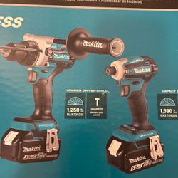 Makita New Kit Hammer Drill And Impact (4) Speeds Brushless - Batteries 5ah (2) / Rapid Charger - Bag 22”