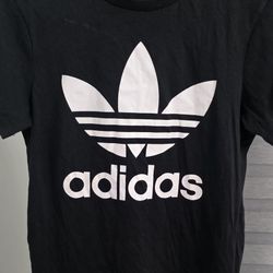 Adidas T Shirt Kids M Black White Short Sleeve Stretch Crewneck Trefoil Tee