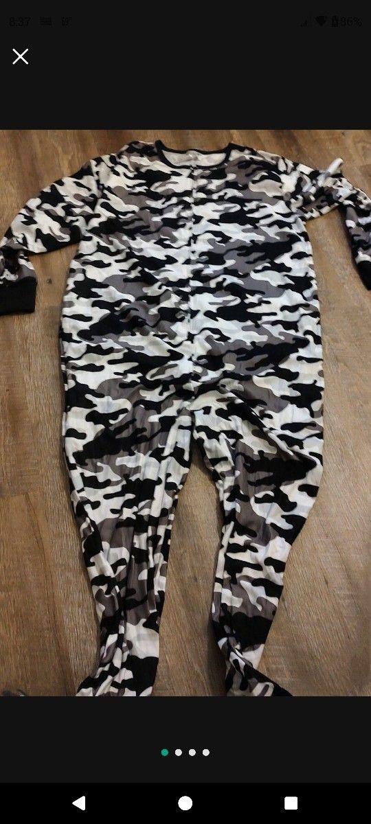 Adult size XL PJs + Pancakes Camo Onesie
