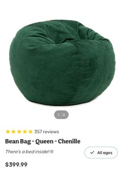 CordaRoy’s Queen Bean Bag - Forest Green Chenille - Like New
