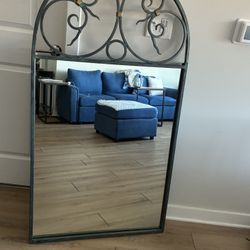Large Heavy Wrought Iron Wall Mirror With Arched Top
