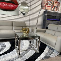SOFA AND LOVESEAT LIGHT GREY LEATHER $699 Sale until 5-30