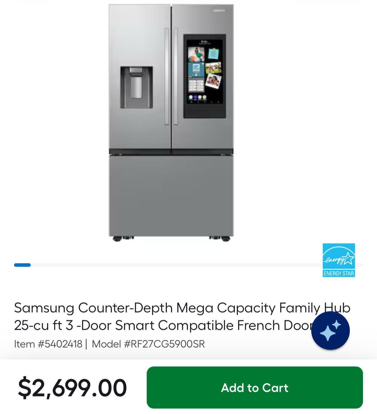 Samsung Counter-Depth Mega Capacity Family Hub 25-cu ft 3 -Door Smart 