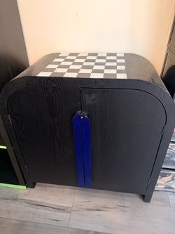 Black Wood Cabinet with Checkerboard Top