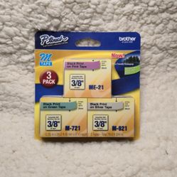 Brother P-touch M Tape 3-Pack (Pink, Green, Silver) – 3/8" (9mm)