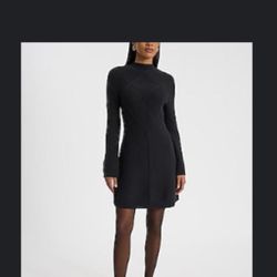 Mock Neck Long Sleeve Mini Fit and Flare Sweater Dress - Black