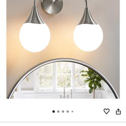 Bathroom Vanity Light Fixtures: Brushed Nickel 2-Light Mid Century Farmhouse Bathroom Lighting Fixtures Over Mirror - Wall Sconce with Frosted Globe G