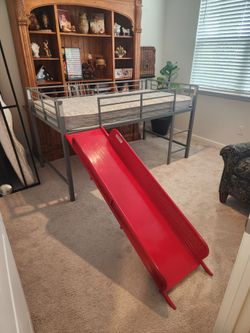 Metal Loft with Slide and twin mattress
