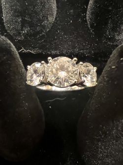 Forever Flawless For Her Ring 3 Stone Anniversary Ring  Certified VVS1 Moissanite Sterling Silver Size 7  Ring