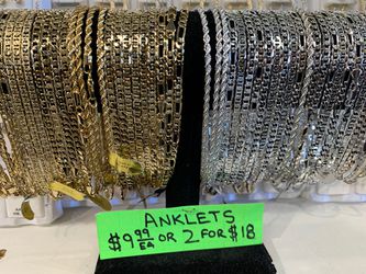 Gold and Silver Plated Anklets 10”