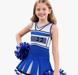 Girls Cheerleader Costume Set with Pom Poms