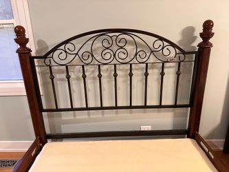 Solid wood and metal queen bed frame