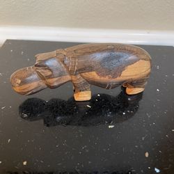Vintage Hand Carved Wooden Hippos Figurine  5”
